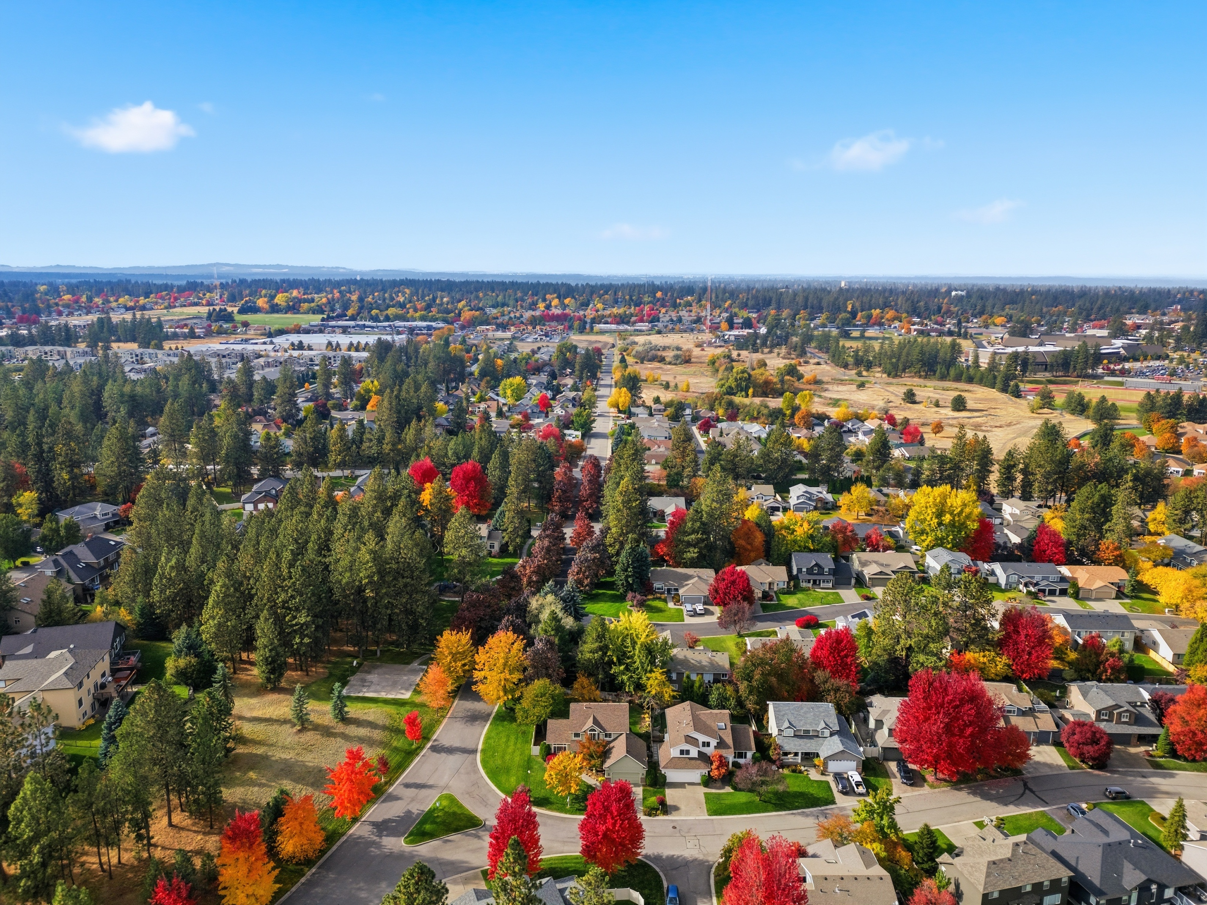 Wide aerial Spokane autumn